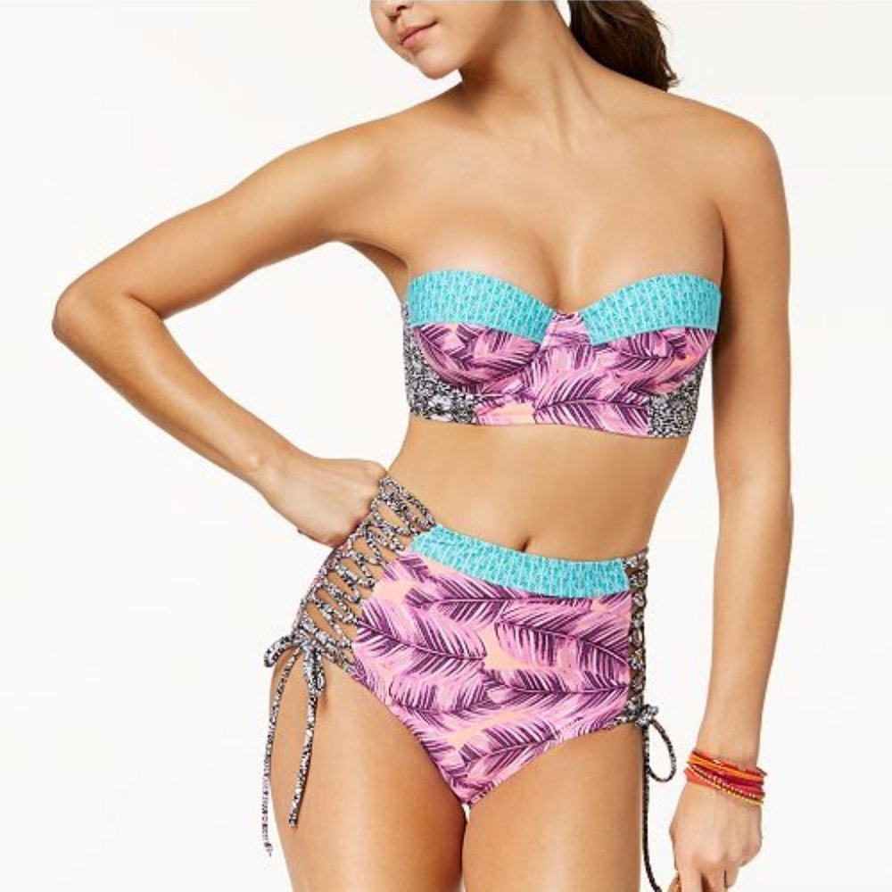 Hula Honey Pink & Teal Tropical High-Waist Bikini Set